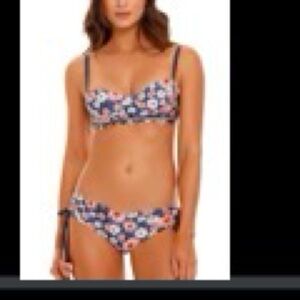 Agua Bendita Navy & Pink Floral Bandeau Bikini Set